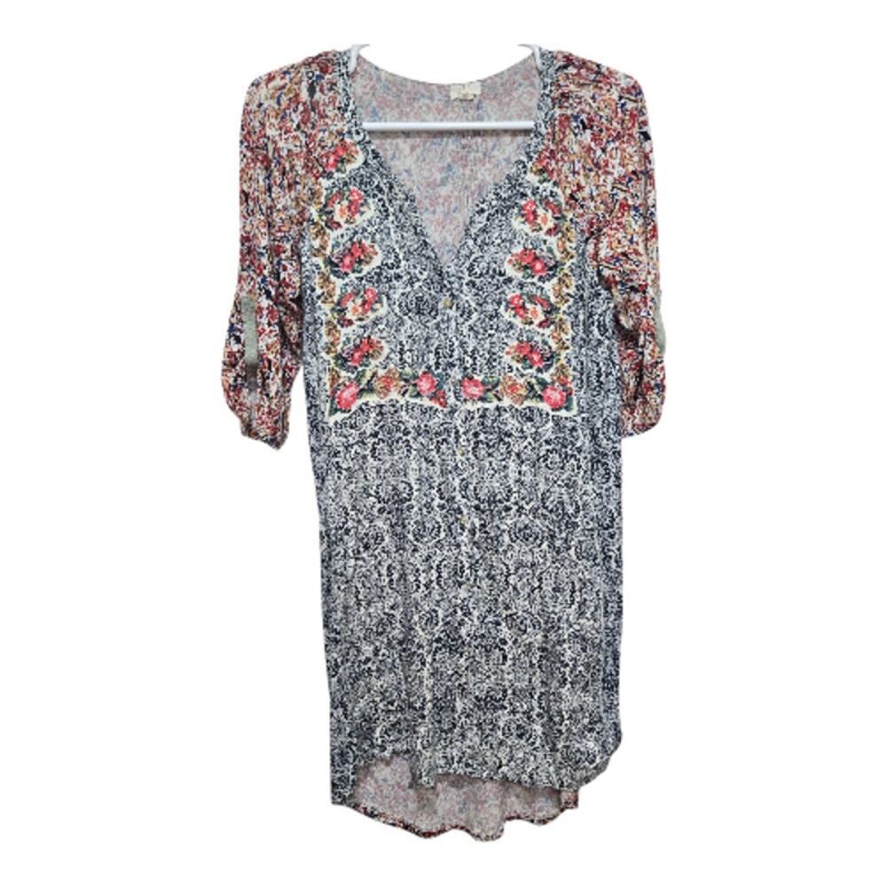 Anthropologie Tiny Mixed Print Button Front Tunic Dress Small Boho